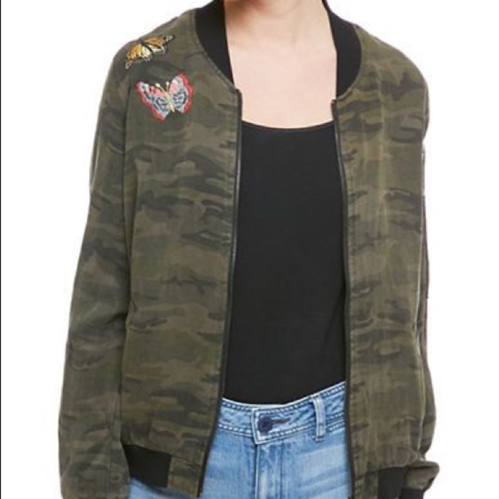 Sanctuary Butterfly Patch Camo Bomber Jacket S NWT
